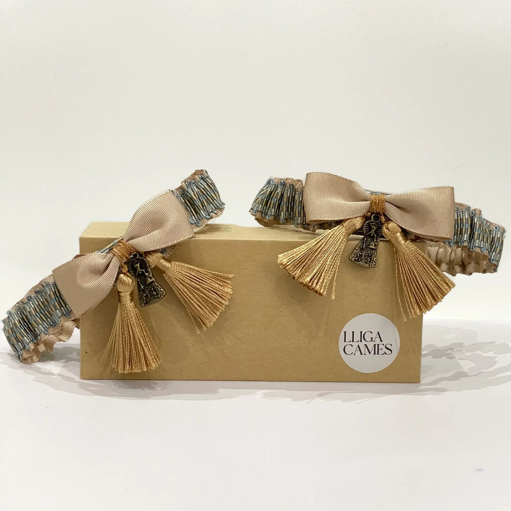 Lligacames Borles beige y verde aguamarina (medalla no incluida)