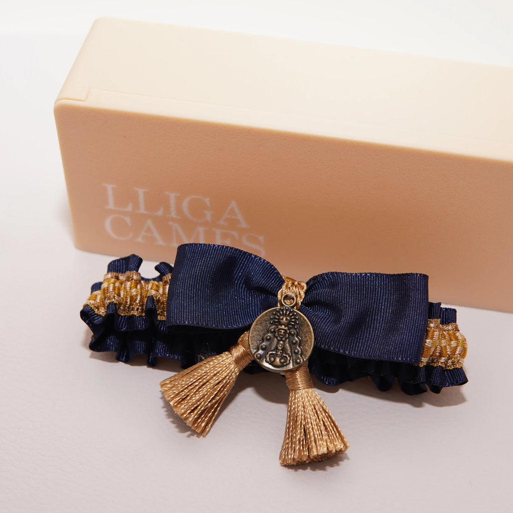 Lligacames Borles azul marino y ocre (medalla no incluida)