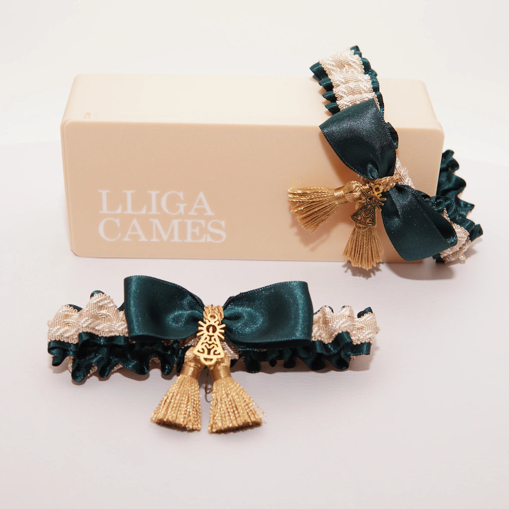 Lligacames Borles verde jade y beige (medalla no incluida)