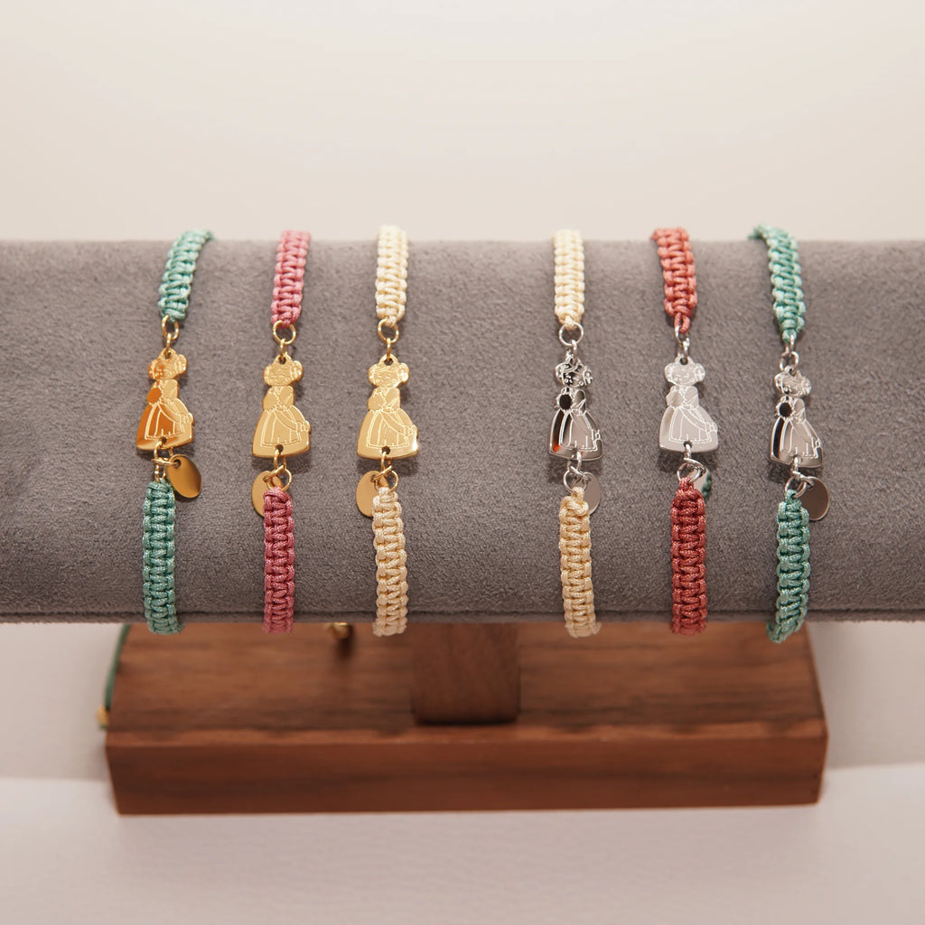 Pulsera de hilo trenzado con silueta de fallera – Varios colores